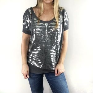 ARDEN B Sequin front gray short sleeve sweater top size Small